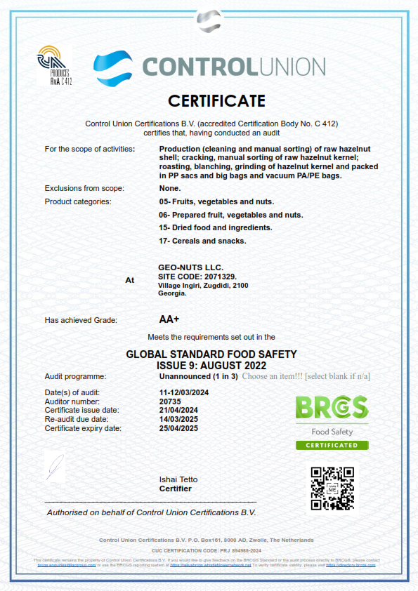 BRCGS Certificate 2024