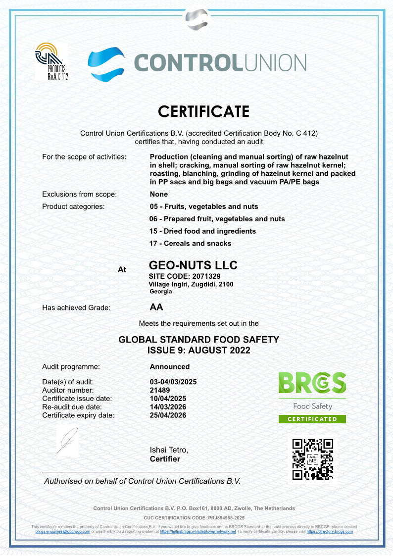 BRCGS Certificate 2025